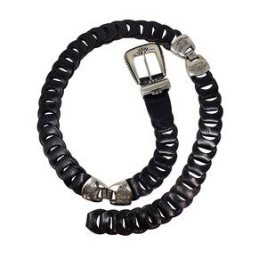 Vintage Women's M Braided Genuine Leather Belt With‎ Engraved Silver-Tone Buckle